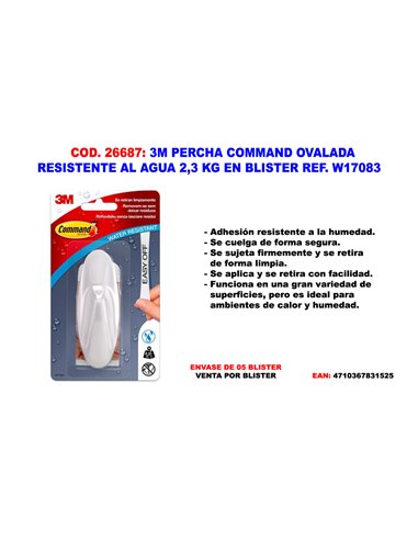 3M PERCHA COMMAND OVALADA  RESISTENTE  AL  AGUA  2,3 KG W17083