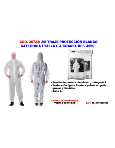 3M TRAJE PROTECCION BLANCO CATEGORIA I TALLA L REF. 4500