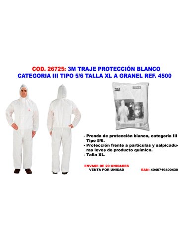 3M TRAJE PROTECCION BLANCO CATEGORIA III TIPO 5/6 XL REF. 4515