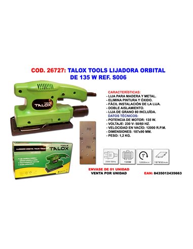 TALOX TOOLS LIJADORA ORBITAL 135 W REF. S006