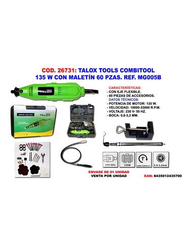 TALOX TOOLS COMBITOOL 135 W C/MALETIN 60 PZAS. MG005B