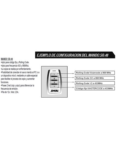 JMA MANDO DISTANCIA SR-48 COD.FIJO Y ROLLING CODE (433+868 MHZ)