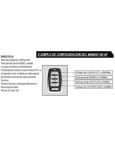 JMA MANDO DISTANCIA SR-4V COD.FIJO Y ROLLING CODE (433 MHZ+VARI)