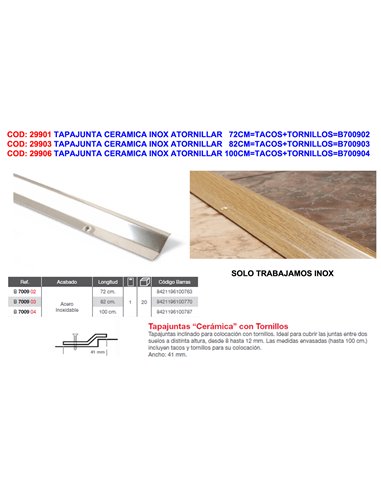 BRINOX TAPAJUNTA CERAMICA INOX ATORNI.  82CMTACOS+TORNIB700903