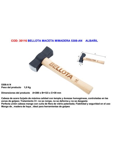 BELLOTA MACETA M/MADERA 5308-AN 1 K. 280X123X39 MM   ALBA�IL