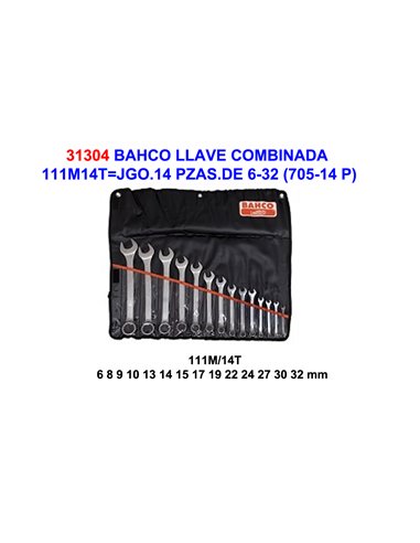 BAHCO LLAVE COMBINADA 111M14TJGO.14 PZAS.DE 6-32 (705-14 P)