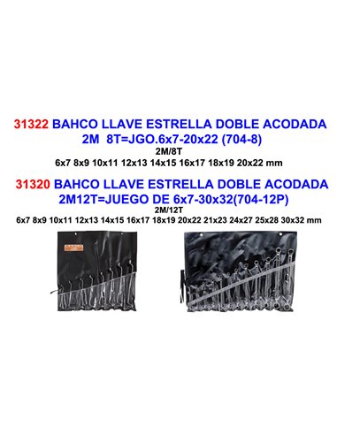 BAHCO LLAVE ESTRELLA DOBLE ACODADA 2M  8TJGO.6x7-20x22 (704-8)