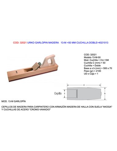 URKO GARLOPIN MADERA   13-M 50 MM CUCHILLA DOBLE4021013