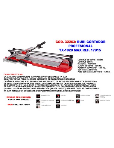 RUBI CORTADOR PROFESIONAL TX-1020 MAX REF. 17915