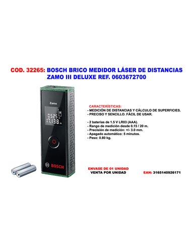 BOSCH BRICO MEDIDOR LASER DISTANCIAS ZAMO III DELUXE0603672700