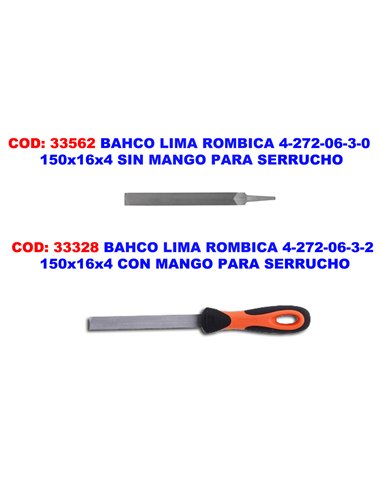 BAHCO LIMA ROMBICA 4-272-06-3-0  150x16x4 S/MANGO PARA SERRUCHO