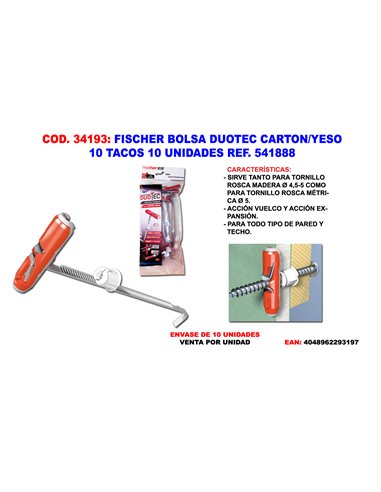 FISCHER BOLSA DUOTEC CARTON/YESO 10 TACO 10 UDS REF 541888