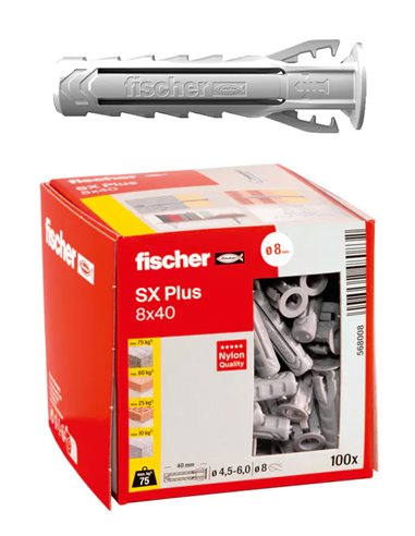 FISCHER CAJA 100 TACOS SX PLUS 8 GRIS   8x40  568008