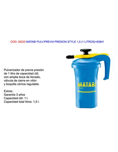 MATABI PULVERIZADOR PREVIA PRESION STYLE 1,5 1 L83841