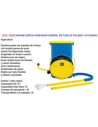 MATABI ESPOLVOREADOR DORSAL DE FUELLE POLMAX 9 K 80340