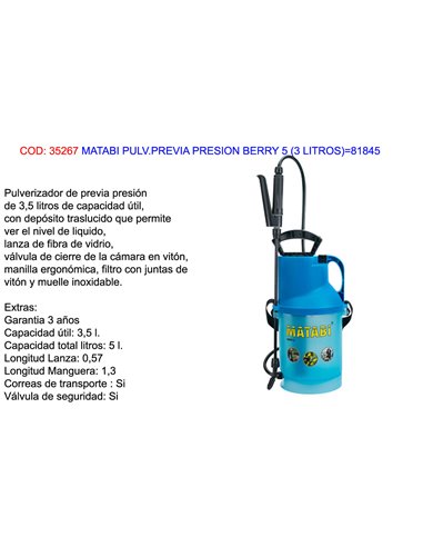 MATABI PULVERIZADOR PREVIA PRESION BERRY 5 (3 L.)81845