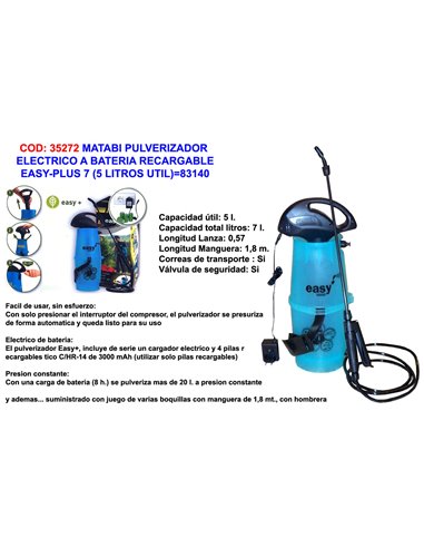 MATABI PULVERIZADOR ELECTRI BATERIA RECARG.EASY-PLUS 7-5 L83140