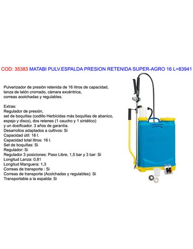 MATABI SULFATADORA PULV PRESION RETENID SUPER-AGRO 16L+REG83941