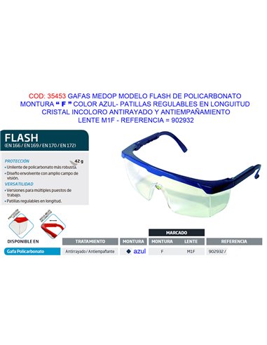 GAFAS MEDOP FLASH POLICARB.INCOLORO AZUL ANTIEMPA�AMIENTO902932