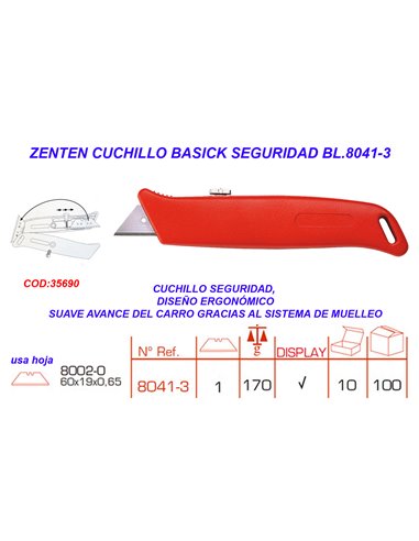 ZENTEN CUTTER CUCHILLO BASICK SEGURIDAD BL.8041-3