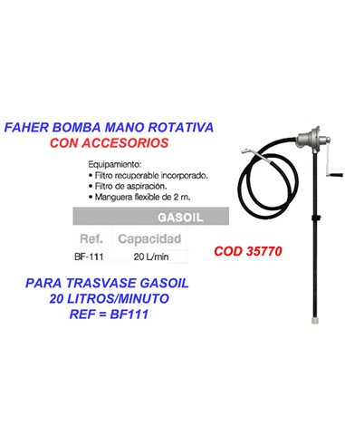 FAHER FINSTOCK BOMBA MANO ROTA+EQUIP TRASVASE GASOIL 20L/MBF111