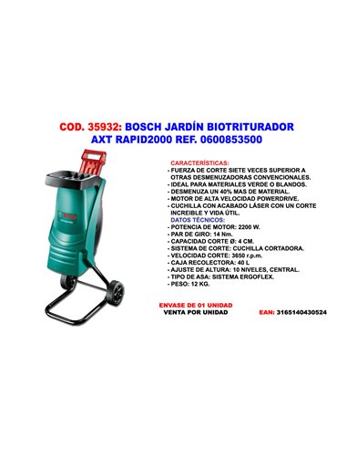 BOSCH JARDIN BIOTRITURADOR AXT RAPID2000 80 K/H2000W0600853500