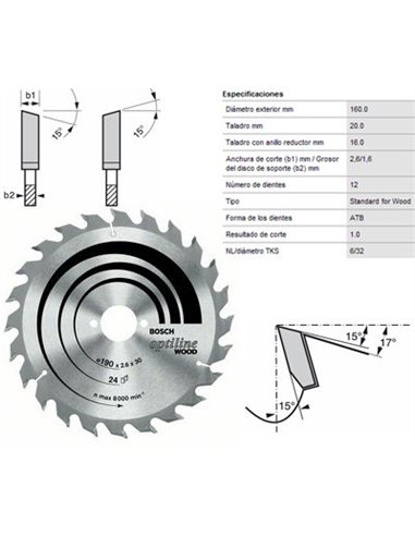 BOSCH HOJA SIERRA CIRCULAR OPTILINA WOOD 160x2,6x202608641173