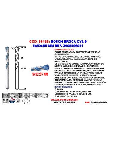 BOSCH BROCA CYL-9   5x  50x  85 MM2 608 596 051 (2608900606)