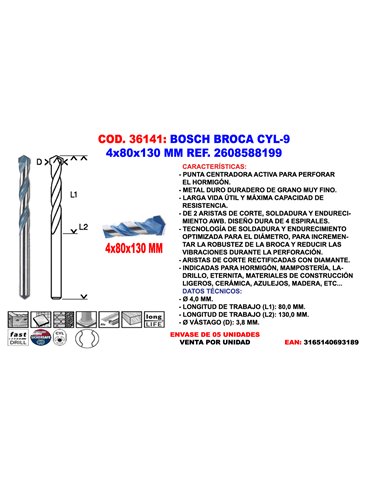 BOSCH BROCA CYL-9   4x  80x130 MM2 608 588 199