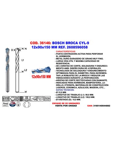 BOSCH BROCA CYL-9 12x  90x150 MM2 608 596 058 (2608900631)