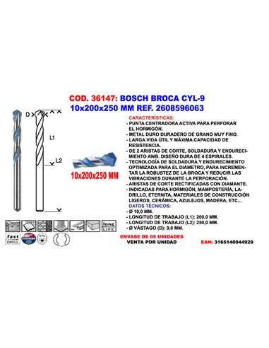 BOSCH BROCA CYL-9 10x200x250 MM2 608 596 063 (2608901485)