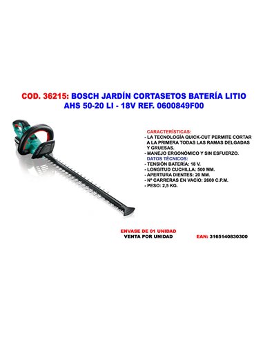 BOSCH JARDIN CORTASETOS BAT. LITIO AHS 50-20 LI18V0600849F00