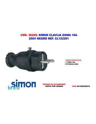 SIMON CLAVIJA GOMA 16A 250V NEGRO CL122201