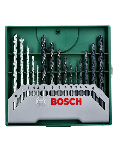 BOSCH SET 15 BROCAS 5METAL+5PIEDRA+5MADER 3,4,5,6,8mm2607019675