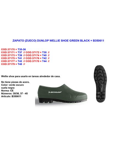 ZAPATO (ZUECO) DUNLOP WELLIE SHOE N�35/36 GREEN/BLACKB350611