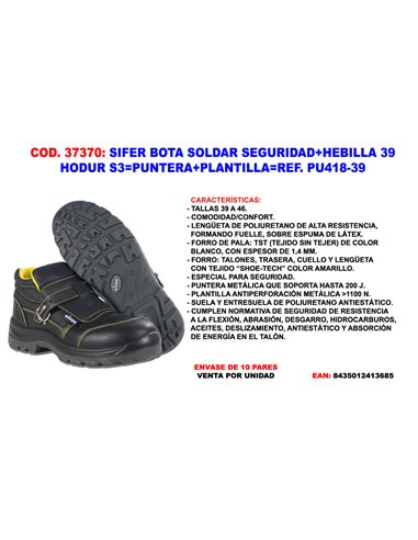 SIFER/SAFETY BOTA SOLDAR HEBILLA 39HODUR S3PUNT+PLANTPU418