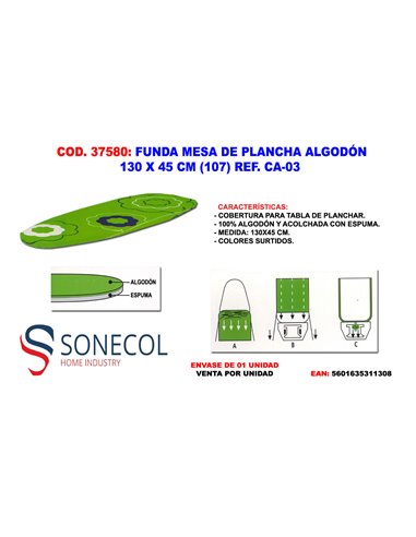 FUNDA MESA DE PLANCHA ALGODON 130 X 45 (107) REF. CA-03 