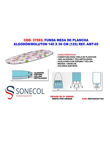 FUNDA MESA DE PLANCHA ALGODON /MOLUTON 140 X 56 (125) AMT-05