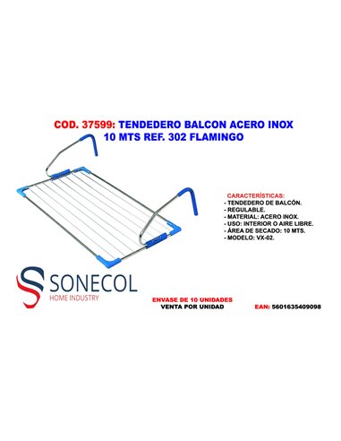 TENDEDERO BALCON ACERO INOX 10 MTS VX-02 REF. 302P