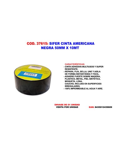 SIFER CINTA AMERICANA NEGRA 50MM X 10 MT 