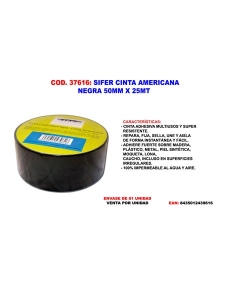 SIFER CINTA AMERICANA NEGRA 50MM X 25 MT 