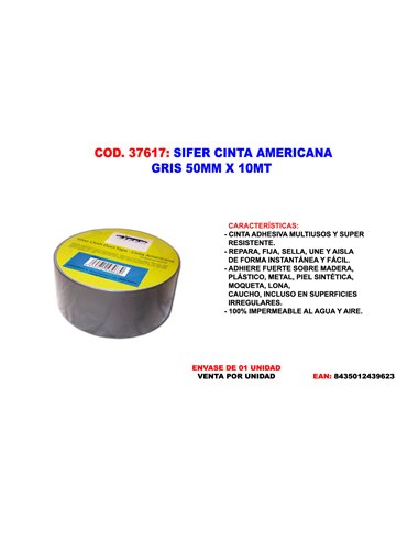 SIFER CINTA AMERICANA GRIS 50MM X 10 MT 