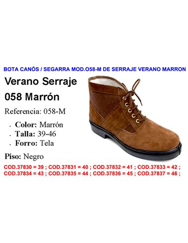 BOTA CANOS/SEGARRA MOD.058-M DE SERRAJE VERANO MARRON TALLA 40