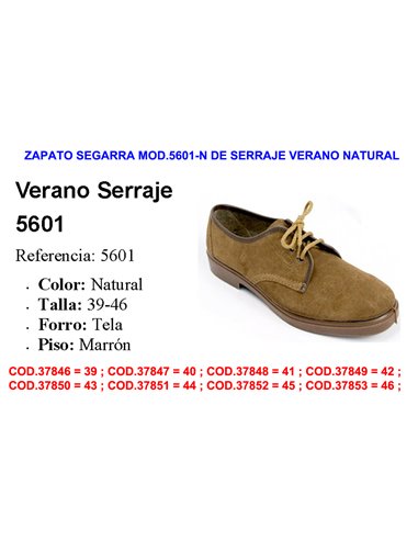 ZAPATO SEGARRA MOD.5601-N DE SERRAJE VERANO NATURAL TALLA 40