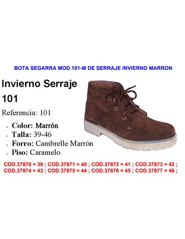 BOTA SEGARRA MOD.101 DE SERRAJE INVIERNO MARRON TALLA 39