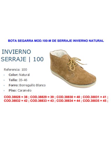 BOTA SEGARRA FINSTOCK MOD.100 SERRAJE INVIERNO NATURAL TALLA 35