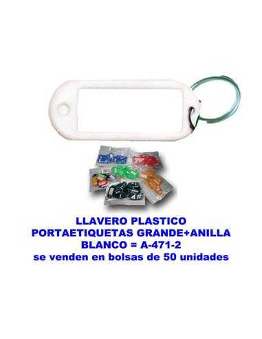 LLAVERO PLASTICO PORTAETIQUETAS GDE.38x60MM+ANILLA BLANCOA4712