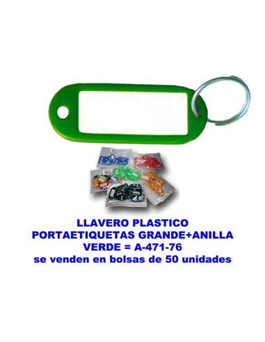 LLAVERO PLASTICO PORTAETIQUETAS GDE.38x60MM+ANILLA VERDEA47176