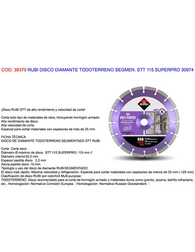 RUBI DISCO DIAMANTE TODOTERRENO SEGMEN. STT 115 SUPERPRO 30974