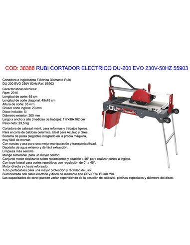 RUBI CORTADOR ELECTRICO DU-200 EVO 230V-50HZ 55903